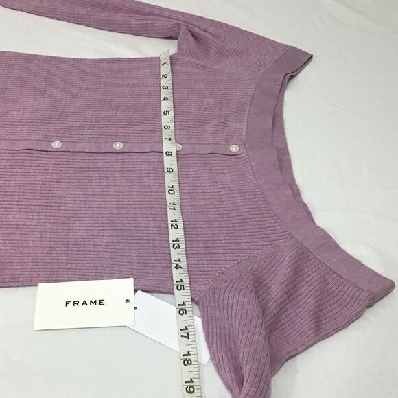 Frame Denim Lavender Off The Shoulder Ribbed Button Detail Cardigan Size M NWT - Picture 8 of 9